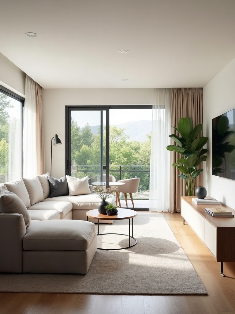 A bright living room interior in daytime light